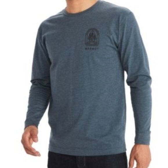 Marmot Wilderness Guide Graphic Tee LS Navy Heather S NWT - Picture 1 of 2
